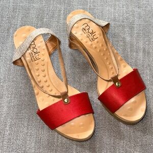 MALU Women Red Strap Wedge Sandals Comfort Made in Brazil Size US 10